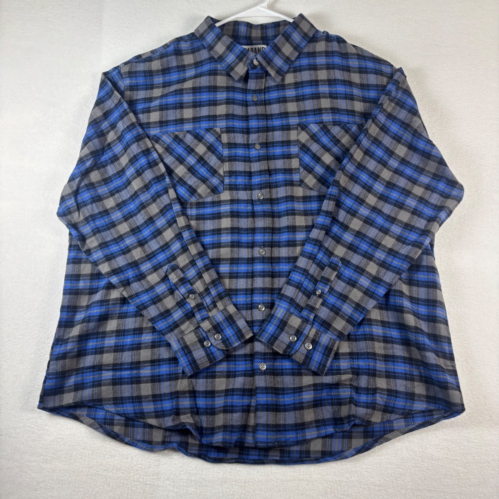Haband Mens 2XL Blue Grey Plaid Flannel Shirt Long Sleeve Button Down Size XX